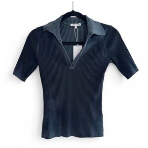 NEW Cotton‎ Citizen Ibiza Polo Shirt Black Faded Ribbed Collared Women's Medium